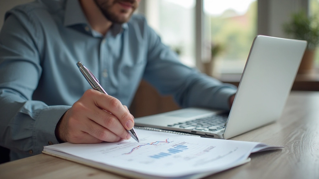 Молодой человек анализирует свой финансовый план и стратегию погашения долгов за ноутбуком