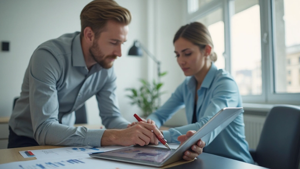 Человек с планшетом анализирует финансовые данные и бюджет за рабочим столом