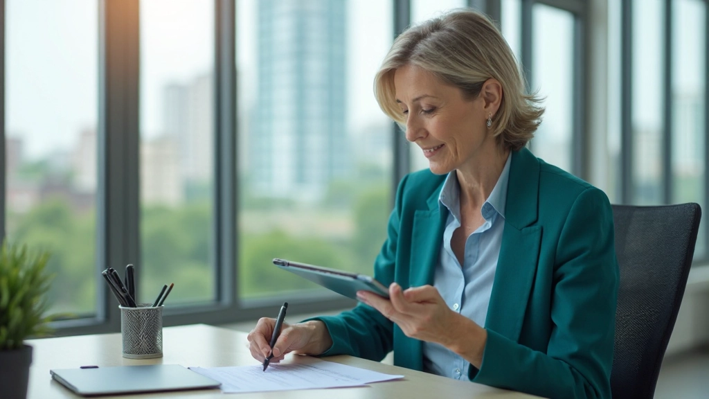 Профессиональная женщина планирует пенсию и долгосрочное финансовое обеспечение